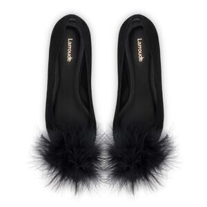 Larroude Black Flats with Feather Accent